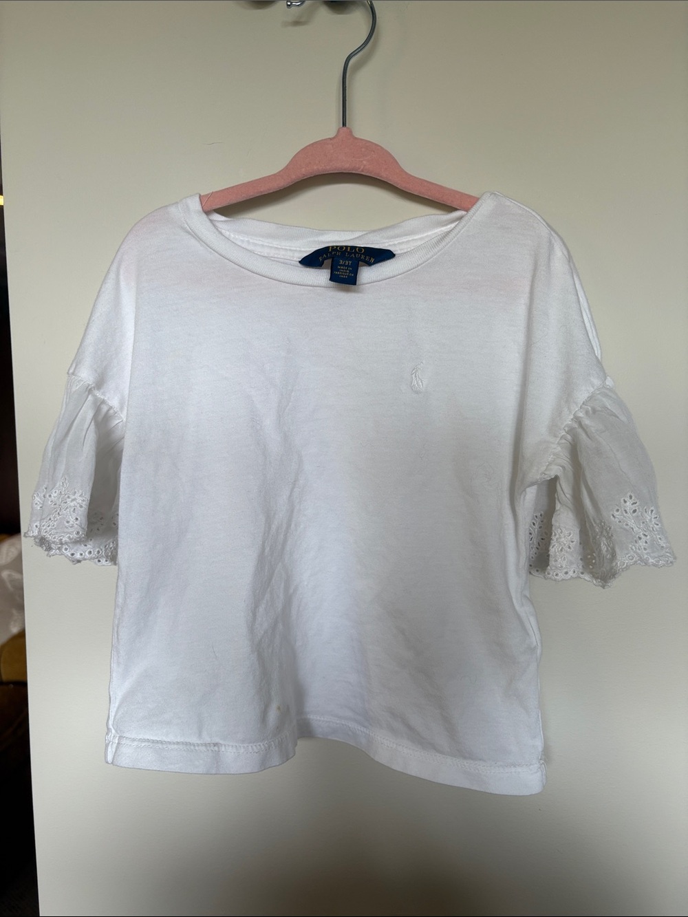 Polo Ralph Lauren Girls White Eyelet Ruffle Sleeve Top – 3/3T